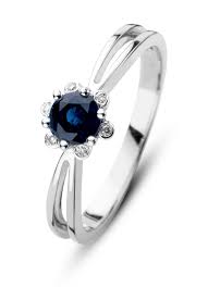 Witgouden Ring 0 50 Ct Blauwe Saffier Empress Diamond Point