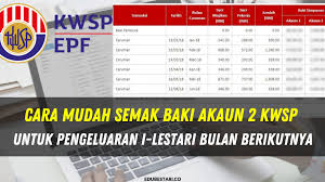 Bagi anda yang bekerja, pastinya anda tahu bahawa duit kwsp anda yang berada dalam akaun 2 boleh dikeluarkan untuk tujuan peribadi. Cara Mudah Semak Baki Akaun 2 Kwsp Untuk Pengeluaran I Lestari Bulan Berikutnya Edu Bestari
