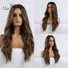 Dark brown hair color ideas. Alan Eaton Ombre Dark Brown Blonde Long Wavy Hairstyle Wigs For Women Natural Wave Synthetic Hair High Temperature Fiber Cosplay Synthetic None Lace Wigs Aliexpress