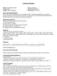 Adverbs of manner (describing verbs). Adverbs Of Manner Lesson Plan Adverb Verb