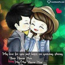 Blue and pink organic illustrations couple love animated photo collage. Write His Name On Cutest Love Quotes For Him Photos With Her Name And Send These Sweet Love Wishe Cute Love Cartoons Cute Couple Wallpaper Cute Love Wallpapers