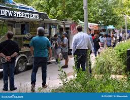 Food Trucks Line Up During The Day Next To Klyde Warren Park In Downtown  Dallas Stock Photo - Alamy