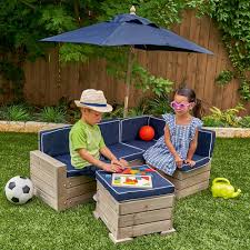 KidKraft Tuinhoekbankset voor kinderen met voetenbank, parasol en kussens, tuinmeubilair voor kinderen, 20177, Amazon Exclusive : Amazon.nl: Tuin, terras & gazon