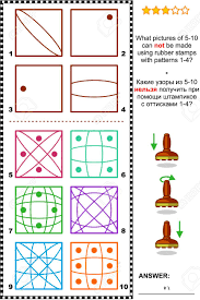 Each month we'll post a new interactive logic puzzle to our respective sites. Iq Memory And Spatial Reasoning Training Puzzle With Dies And Prints What Pictures Of 5 10 Can Not Be Made Using Rubber Stamps With Patterns 1 4 Answer Included Royalty Free Cliparts Vectors And