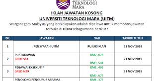 Permohonan adalah dipelawa kepada warganegara malaysia yang berkelayakan untuk mengisi kekosongan jawatan berikut di lhdn: Kemaskini Permohonan Jawatan Kosong Pentadbiran Dan Akademik Di Universiti Teknologi Mara Uitm Cawangan Perak Sebelum 21 Nov 2019