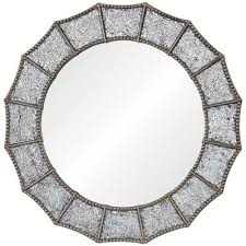 Extra large round wall mirror, ornate double beveled rim, metal filigree edge, heavy mirror serving tray, antique 40s 50s, farmhouse decor. Round Silver Wall Mirrors Mirrors The Home Depot