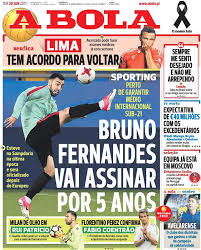 Portuguese primeira liga match sporting vs benfica 17.01.2020. A Bola Bruno Fernandes Sampdoria Will Sign For Sporting Cp Deal Will Be Made Official After The U21 Euro Soccer