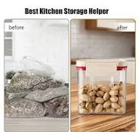 Square Airtight Plastic Jar – Push-Button Seal, Clear Kitchen Storage  Canister, Dry Goods Dispenser, Great for Pantry & Countertop Organization