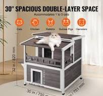 Vevor Outdoor Cat Shelter 2-Story Wooden House with Balcony & Roof New