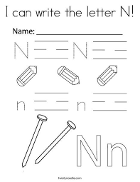 I Can Write The Letter N Coloring Page Twisty Noodle Lettering Letter N Writing Challenge