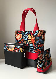 Shoulderbag Ikea Black And Red Flowers Bolsas Artesanais Padroes De Jeans Sacos De Tecido