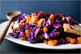 Stir Fried Tofu Red Cabbage And Winter Squash Recipe Recipe Eating Well Recipes Winter Squash Recipes Braised Red Cabbage