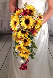 A beautiful, captivating, and extraordinary silk flower bouquet bursting with bright yellow sunflowers and green hydrangeas for an elegant woodland style wedding. Sunflower Burgundy Bouquet Cascade Sunflower Wedding Bouquet Waterfall Bouquet Burgundy Wine Bridal Fall Wedding Flowers Free Shipping Sunflower Wedding Bouquet Red Bouquet Wedding Fall Wedding Flowers