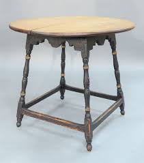 Round side tables for living room. Tavern Table Having Round Maple Top On Over Scalloped Apron Set On Turned Splayed Legs With Box Stretcher On Round Feet In Old Black Paint With Gold Sold At Auction On 24th