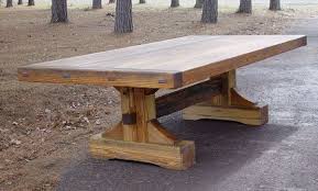 Rustic Lodge Log And Timber Furniture Handcrafted From Green Reclaimed Heart Pine And Northern W Rustic Trestle Dining Table Rustic Furniture Timber Furniture