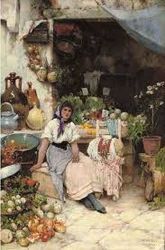 Oliver Rhys British Active 1876 1898 A Venetian Fruit Seller 1889 Peinture Art Peintre Anglais