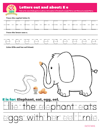 Letters Out And About The Letter E E Is For Elephant Eat Egg Eel Ellie The Elephant Eats Eggs With Her Sentence Activities Literacy Activities Lettering