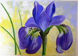 Original Large Acrylic Painting On Canvas Purple Flower Iris Flower Art Iris Flowers Flower Painting