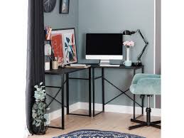 Table informatique bureau d'angle en forme de l adjacente pivotante 360°avec étagères mdf noir. Meuble Bureau Angle