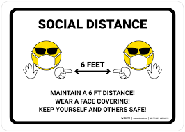 Social Distance 6 Feet With Emojis Landscape Wall Sign Creative Safety Supply