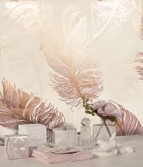 Shop our gold wallpaper today! M1391 Plume Feather Rose Gold Room2 Cut Price Wallpaper Crewe