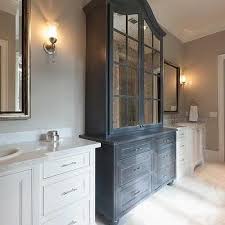 Chalk paint cabinets distressed, description: Dark Gray Distressed Bathroom Linen Cabinet With Antiqued Mirrored Cabinet Doors Bathroom Linen Cabinet Chic Bathrooms Bathroom Red