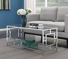 Amazon Com Convenience Concepts 135082 Coffee Table Clear Glass Chrome Frame Kitchen Dining Coffee Table Coffee Table Square Living Room Coffee Table