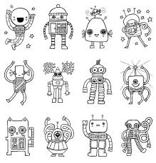 Black And White Robot Robot Coloring Book 8 Robots Drawing Robot Art Kids Art Projects