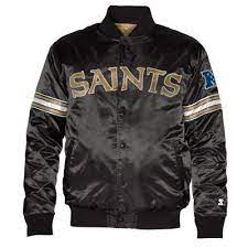 Starter New Orleans Saints Satin Varsity Midweight Button Up Jacket Black Jackets Mens Jackets Street Wear Urban