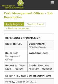 Cash management accountant may 2009 to current. Career Path Hub On Twitter Cash Management Officer At The Nigerian Stock Exchange Apply Here Https T Co I5v8qfyacj