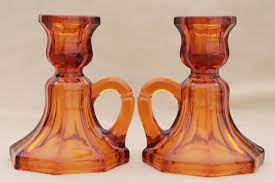 Free delivery and returns on ebay plus items for plus members. Vintage Amber Glass Candle Holders Small Low Chamber Candlesticks W Ring Handles