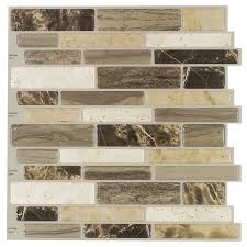 Shop Peel Stick Mosaics Verona Beige Linear Mosaic Composite Wall Tile Common 10 In X 10 In Actual Stick On Tiles Vinyl Wall Tiles Wall Tiles