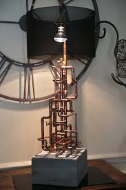 N 001 Lampe A Poser Style Industriel En Cuivre Socle En Beton Unique Et Etonnant Luminaires Par By Pier Lampe En Tuyau Luminaire Cuivre Lampe Steampunk