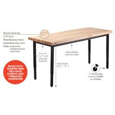 Built to withstand daily use, this table has an extra sturdy base and undershelf crafted from galvanized steel. National Public Seating Butcher Block Height Adjustable Table 30 X 72 With 6 Black Frame Stools Hdt3 3072b 1 6218 10 6 Packaged Tables And Chairs Worthington Direct