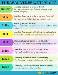 Phrasal Verbs With Call Call Out Call On Call For Call In 7 E S L Learn English English Verbs English Phrases