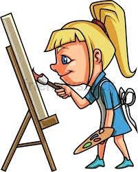 Little Girl Painting On Canvas Cartoon Clipart Vector Friendlystock Painting Of Girl Little Blonde Girl Cartoon Clip Art