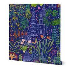 colorful fabrics digitally printed by spoonflower le jardin des delices surrealistes wallpaper installation art surface pattern design