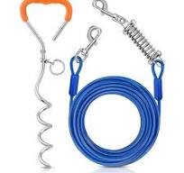 Stake For Dog Lead GENCAM Dog Tie Out Cable And Stake For Dogs, Dog Tie Out  Cable With Spiral Ground Stake, Outdoor Dog Camping Tie Out Dog Lead Hook  ...