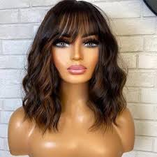 Amazon.com : Natural Black Layered Cut Wavy HD Transparent Lace Front Wig  With Bangs Human Hair Wig 13X6 Natural Wave Glueless Pre-plucked 150%  density Loose Wave Brazilian Remy Hair For Black Woman