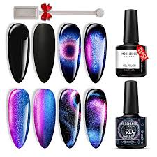 You can pick either light pink, beige, cream, or nude for this art. Buy 9d Galaxy Cat Eye Gel Polish Set Chameleon Magnetic Glitter Gel Polish Glitter Matte Top Coat Base Top Coat Shine Set10ml With Magnet Stick Uv Led Gel Nail Polish Set 2pcs Online