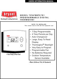 You want them to … Bryant Thermostat Tstatbbps701 Users Manual