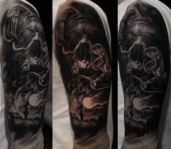 Realistic Skull Sleeve Tattoos Google Search Schadel Armel Tatowierungen Halbe Armel Tattoo Armeltatowierungen
