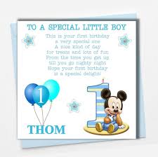 Happy 1st birthday, my dear. Personalised Mickey Mouse Boy Son Grandson Godson Babies First 1st Birthday Card 1st Birthday Cards Birthday Wishes For Kids Birthday Verses