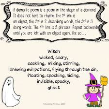 3 Diamante Poems In My Halloween Poems Pack Halloween Poems Http Www Teacherspayteachers Com Product Hal Describing Words Poem Template Halloween Poems