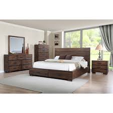 Low modern bed with footboard storage bed. Crown Mark Cranston 4pc Low Profile Bedroom Set With Footboard Storage In Distressed Medium Brown