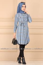 Modaselvim Tunik Ekoseli Tesettur Tunik 5499bs198 Indigo Tunik Moda Stilleri Tarz Moda
