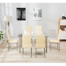 Uenjoy 7 Piece Dining Table Set 6 Chairs Clear Glass Metal Kitchen Room Furniture Formaldiningroo Modern Dining Table Set Dinning Room Sets Dinning Room Decor