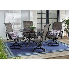 patio dining set 5pc steel woven 4 swivel chair glass top table garden furniture hamptonbay outdoor dining set patio dining set outdoor dining table