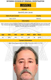 Missing person John Jacob Barnhill in Natrona County Wyoming