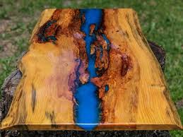 Handmade Live Edge Yellow Pine Wood Blue Resin Filled River Art Table Top Ebay Art Table Resin Table River Art